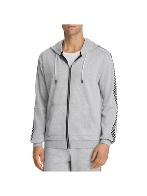 

SOVEREIGN CODE Мужской серый свитер с круглым вырезом в клетку с полной молнией и хлопковым смесовым свитером, K2049