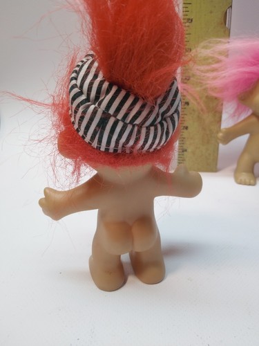 4 Vintage Troll Doll Russ Red White Pink Hair Hats
