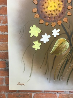 Mid Century Sunflower Oil Painted Picture