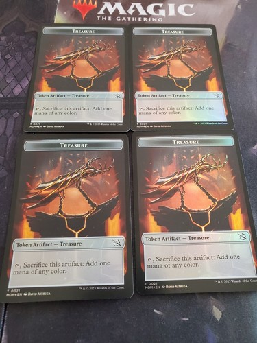 Mtg. 4x Treasure (0021) Double-Sided Tokens. Foil. March Of