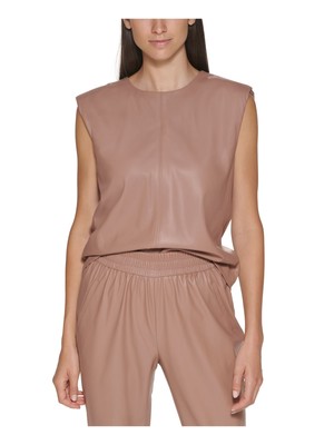 

CALVIN KLEIN Женский бежевый топ без рукавов из искусственной кожи с круглым вырезом