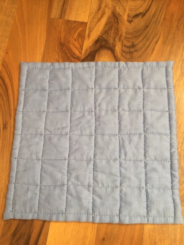Post Stamp Hand Quilted Amish Colors Doll Quilt Bound and Backed in Blue 10 X 10