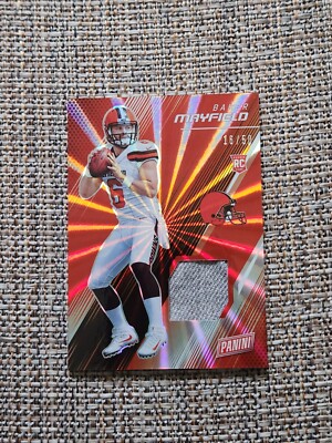 2018 Panini Day Football Baker Mayfield Rookie Patch Sunburst /50 RC Browns