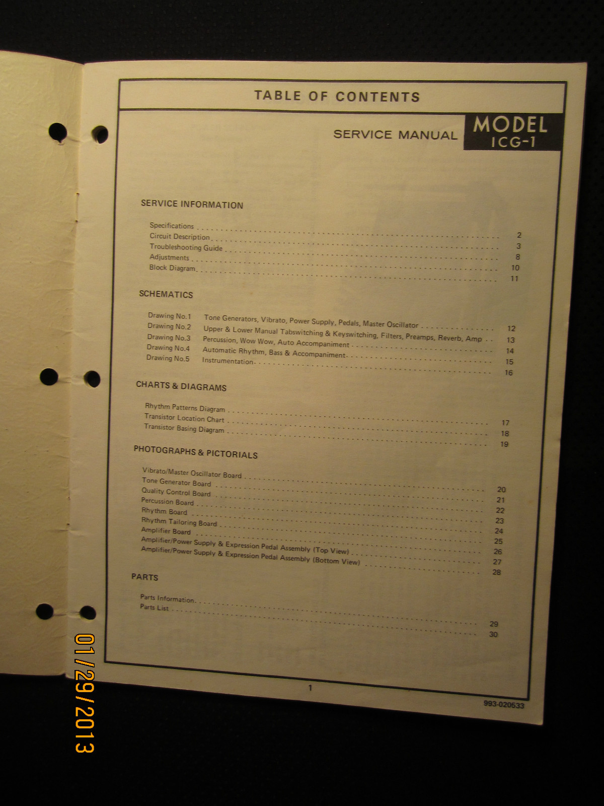 Lowrey Organ ICG-1 The Genie Service Manual Schematics Parts List FACTORY OEM