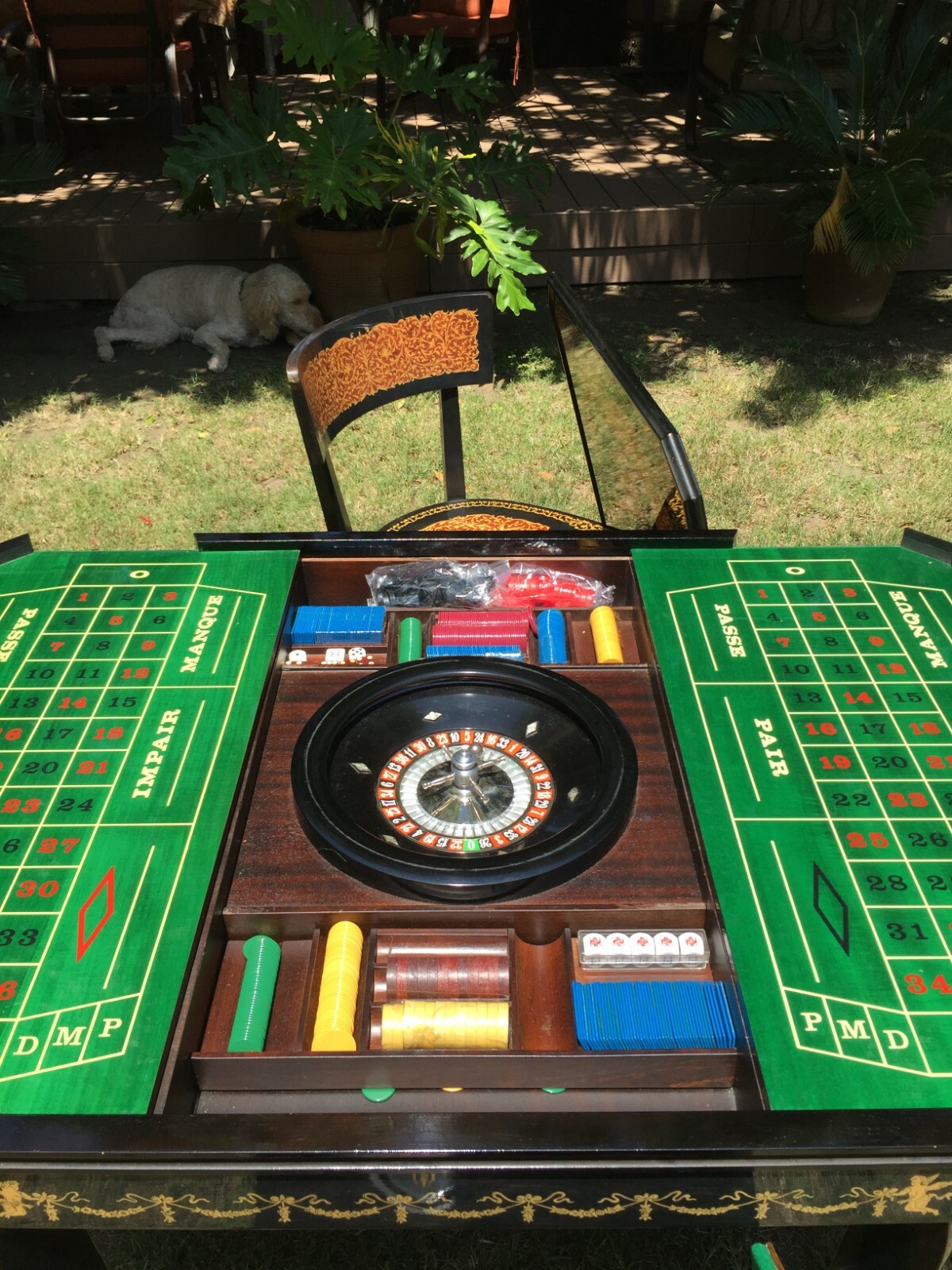 NOTTURNO INTARSIO  Inlaid Italian Wood Convertible Game Table with 2 Chairs