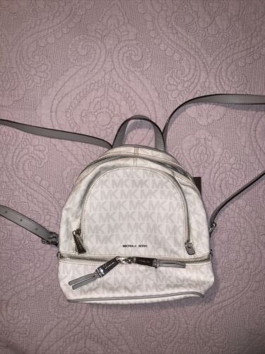 Geometry Is Concise michael kors mini rhea backpack white gray logo Signature MK | eBay