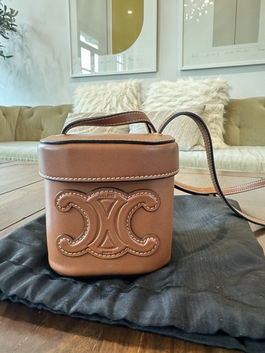 CELINE Triomphe Canvas Calfskin Small Cuir Triomphe Box Tan