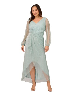 ADRIANNA PAPELL Womens Green Lined Cascading Ruffle Hem Dress Plus 18W