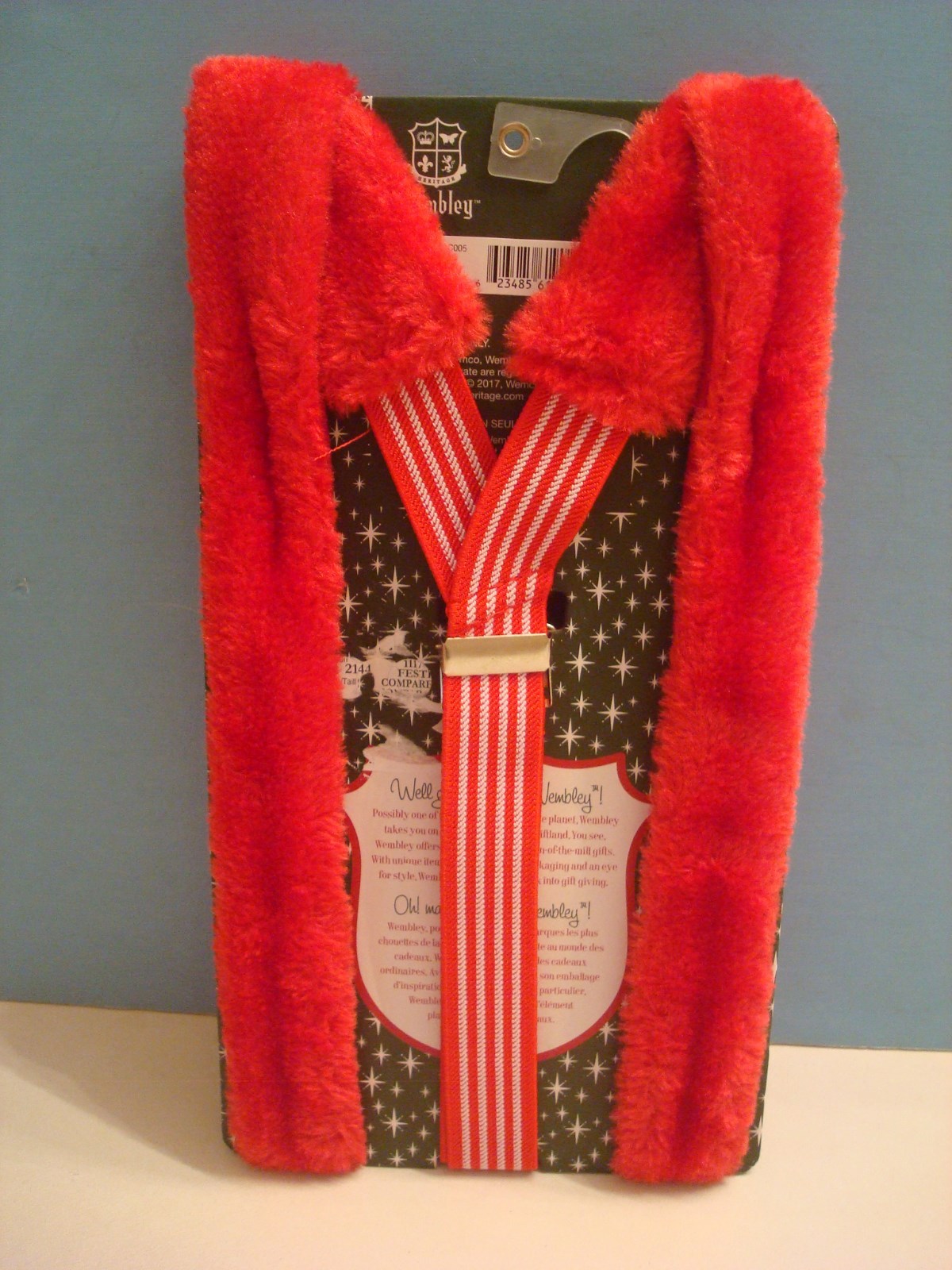 Wembley Men's Red Furry Christmas Holiday Clip On Suspenders - One Size