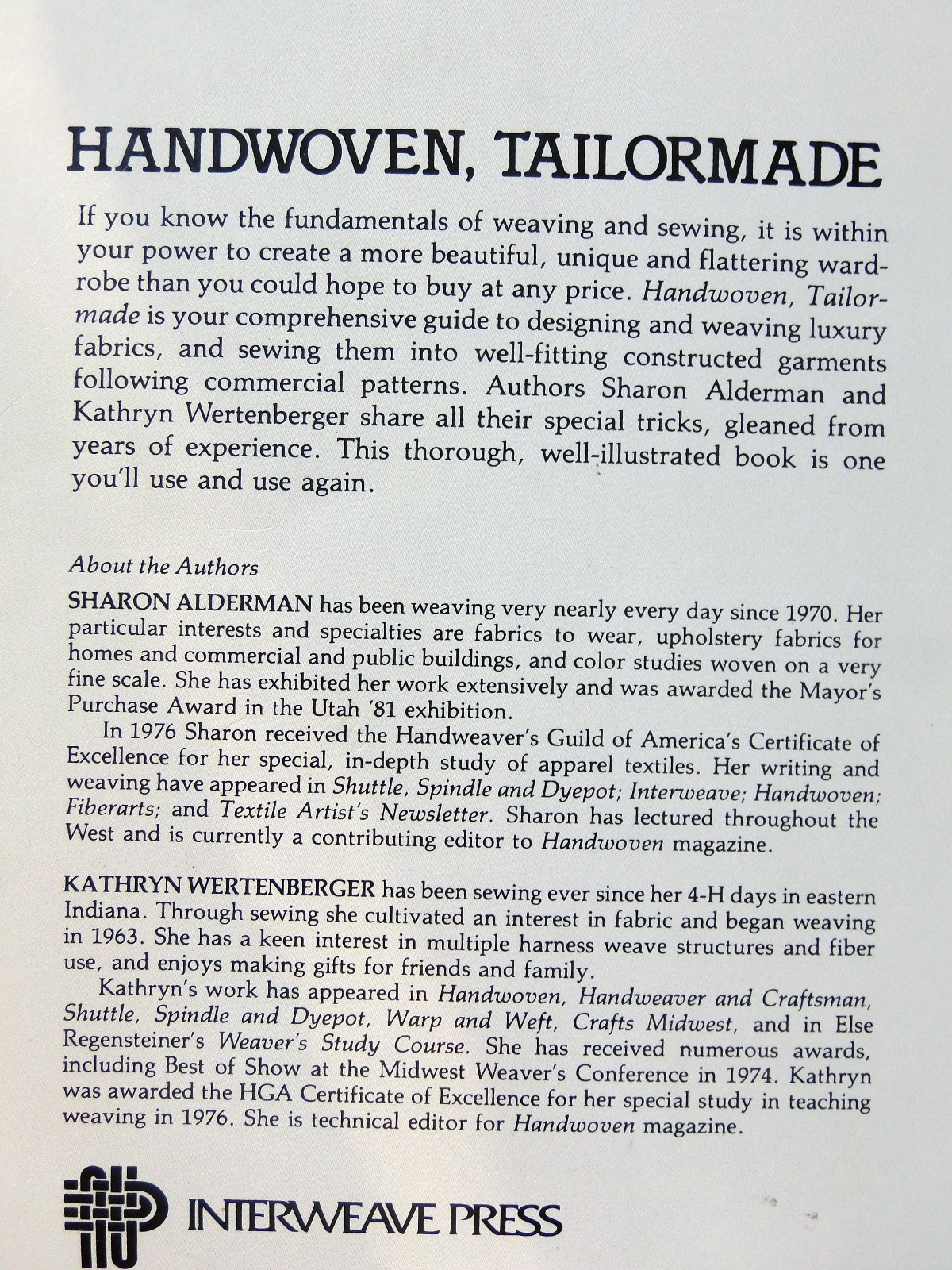 HANDWOVEN TAILORMADE Book Weaving Fabric Design - Sharon Alderman 1984