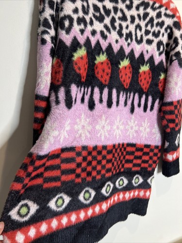 

Forever 21 Длинный кардиган в клетку со смешанным принтом, клубничный, леопардовый, с бахромой, Multicolor