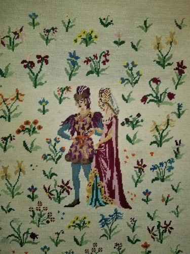 Very Old wool English Hand wooven Framed Tapestry Depicting Dutch & Dutchess.