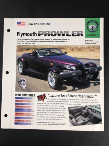 Plymouth Prowler Information Brochure muscle Cars Group 4 #1 1...