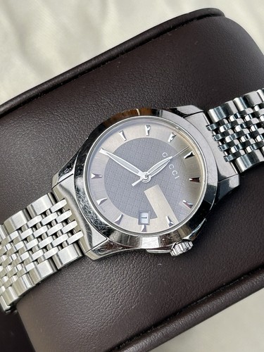 GUCCI 時計 Gucci G-Timeless Stainless Steel 28mm Brown Dial Date Quartz