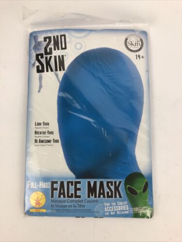 2nd Skin Full Hood Costume Face Mask Adult Blue * Look Through...