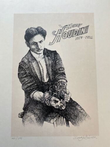 Harry Houdini Magician Cuffed Print signed by Artist Barry Simon 