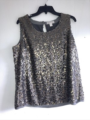 Coldwater Creek Party Top Sequin Shell Sleeveless Gray Sz 14 Large MSRP 99 NWT