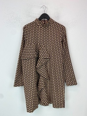 Silvian Heach Brown Floral Print Mini Dress Long Sleeve Ruffle Front L