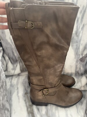 Kim Rogers Size 7.5M Women's Riding Boots Whiskey Jedda Faux Leather Flat Heel