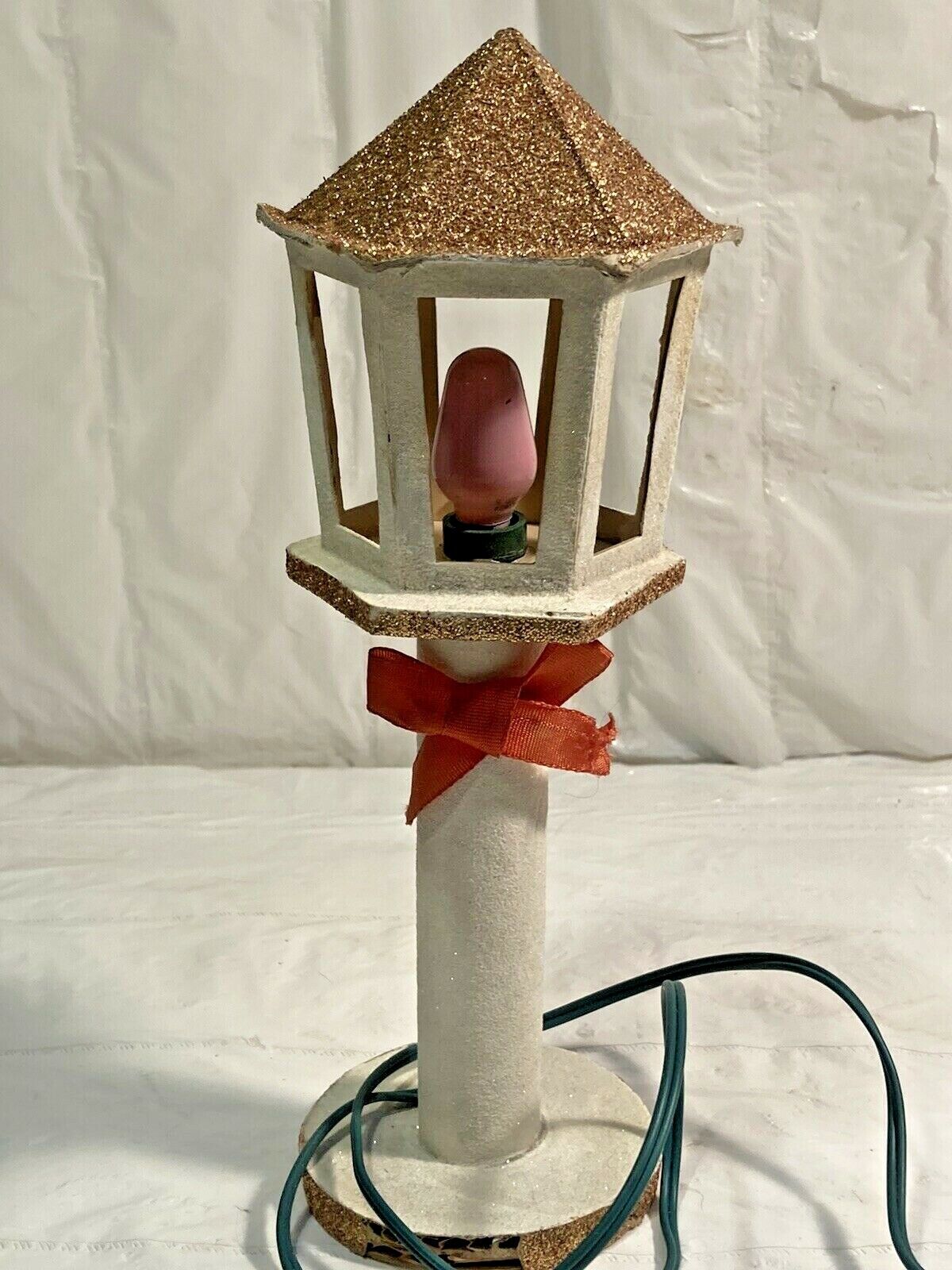 Vtg MCM Cardboard Putz Xmas Electric Candle Mica Glitter Lantern Lamp Japan Vtg MCM Cardboard Putz Xmas Electric Candle Mica Glitter Lantern Lamp Japan