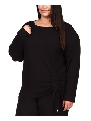 

Женский топ MICHAEL KORS Black Tie с рюшами и длинными рукавами вырезом лодочкой плюс, Черный
