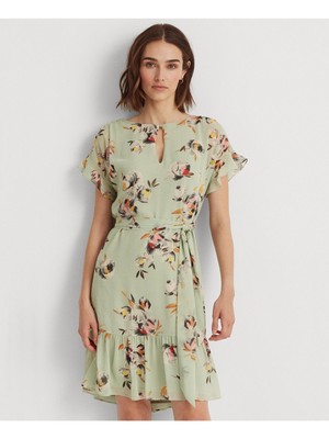 

Зеленое платье прямого кроя с короткими рукавами RALPH LAUREN, Зеленый