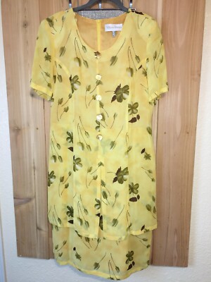 Victoria Verani Womens Yellow Short Sleeve Dress w green Floral Size 6