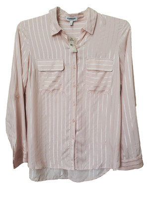 Express City Shirt Pink Silver Shimmer Button-Up Shirt Size Medium NWT