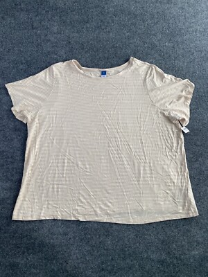 Old Navy Luxe Shirt Women's 2XL Tan Striped Short Sleeve Cotton NWT