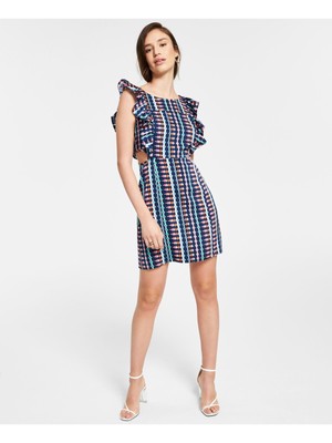 

BAR III Женское темно-синее платье-футляр без подкладки без рукавов с круглым вырезом на молнии, Navy