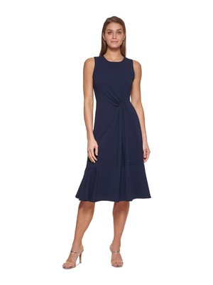 DKNY Womens Navy Unlined Front Sleeveless Below The Knee Fit + Flare Dress 14
