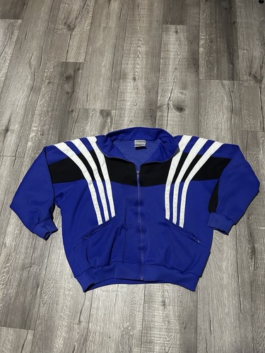VTG 90s 80s Adidas Embroidered Blue Full Zip Striped Track