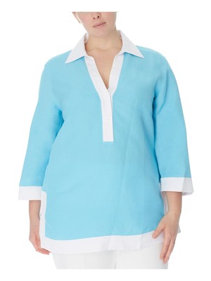 Женская туника ANNE KLEIN с рукавом 3/4 и заостренным воротником-стойкой Aqua Stretch Darted Top Plus 0X