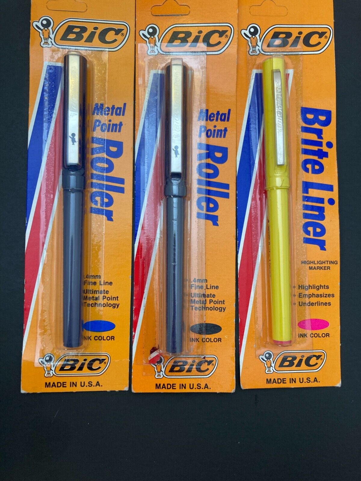 Vintage Bic Roller Metal Point Pens Black Blue 4mm w Pink Vintage Bic Roller Metal Point Pens Black Blue 4mm w Pink