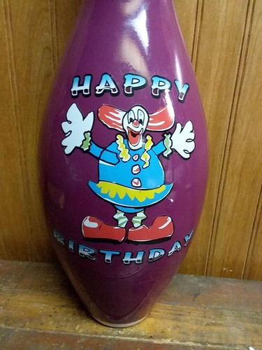 HAPPY BIRTHDAY COLORFUL CLOWN BOWLING PIN - REGULATION SIZE ~ PURPLE