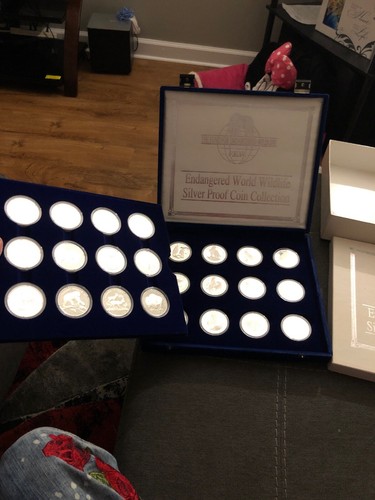 1990 COOK ISLANDS $50 Silver Proof 24 Set Endangered World Wildlife