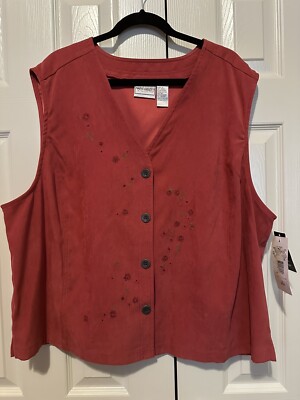 Napa Valley Sweater Vest Women's 2X Faux Suede Embroidered Outdoor Button Up