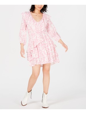 

FREE PEOPLE Женское розовое платье с круглым вырезом выше колена с рукавом 3/4 + расклешенное платье, Розовый