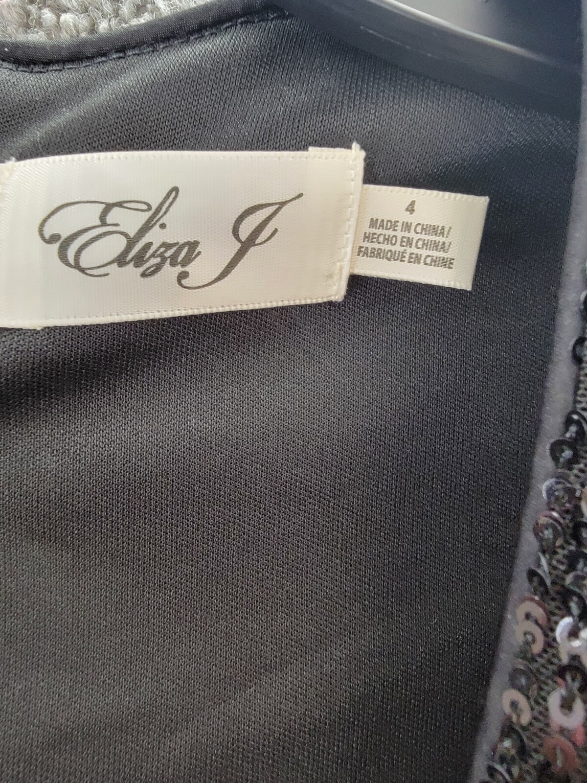 Eliza J Sequined Wrap Gown Women's 4 Black Side Bow Crossover V-Neck Back Zip - Picture 12 of 15
