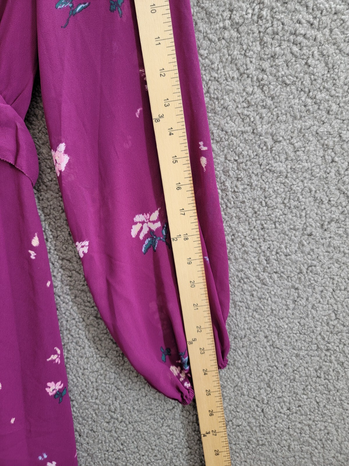 Steve Madden Rami Chiffon Pintuck-Detail Floral-Print Dress Women's XS Plum L/S - Picture 12 of 16