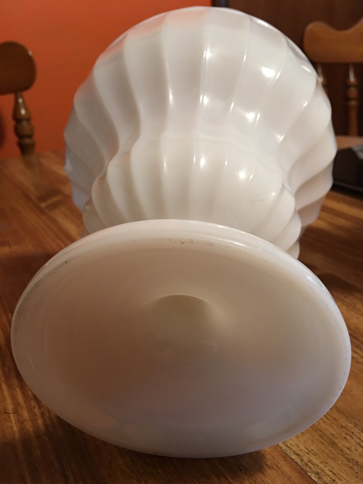 Vtg Lg Milk Glass Compote Depression Bowl with Tiered Rippled Translucent footed