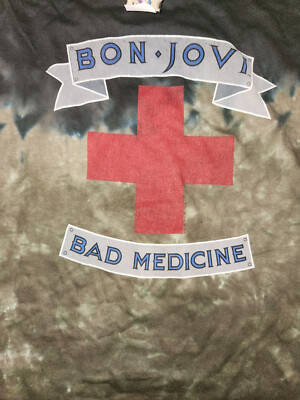 Bon Jovi Bad Medicine Tie Dye BLACK and GRAY Adult T-Shirt