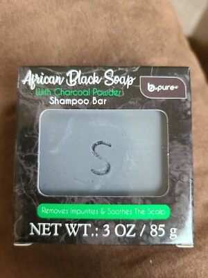B-Pure-African Black Soap W/Charcoal Powder Shampoo Bar. 3oz/85gm.