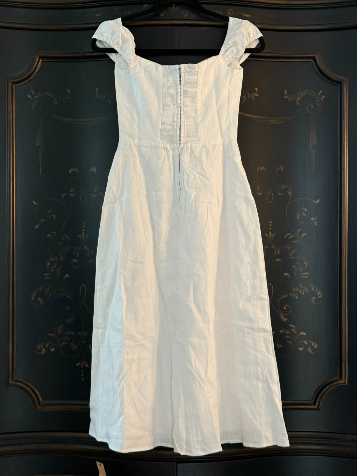 Pre-owned Reformation $248  Bridgton Linen Midi Dress | White | Size 0