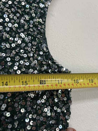 Pre-owned Mac Duggal Cap Sleeve Sequined High Slit V Neck Belted Gown Size 10 Green 5489