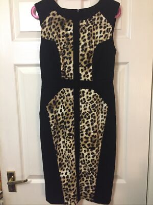 BNWT M&Co. Black Leopard Print Sleeveless Sexy Fitted Shift Pencil Dress Size 10