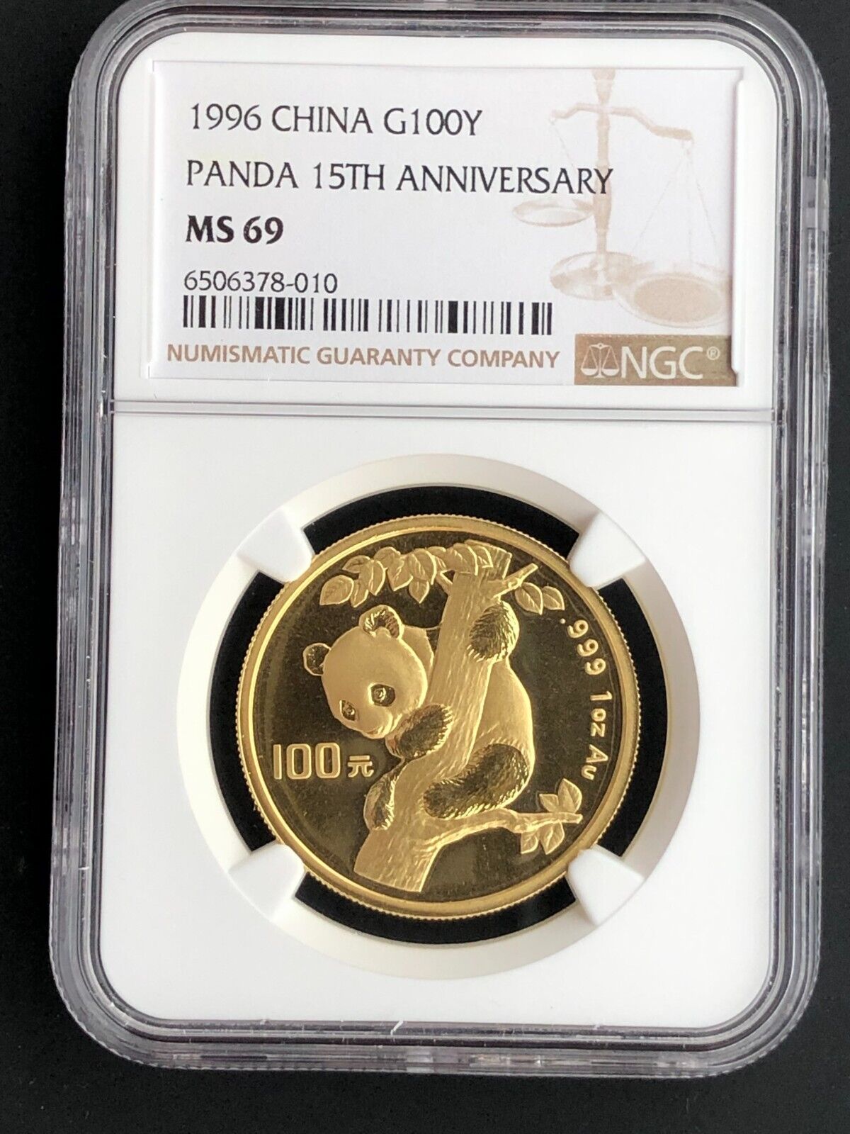 China 1996 G100Y 1 Oz Gold Panda 15th Anniversary - NGC MS69 China 1996 G100Y 1 Oz Gold Panda 15th Anniversary - NGC MS69