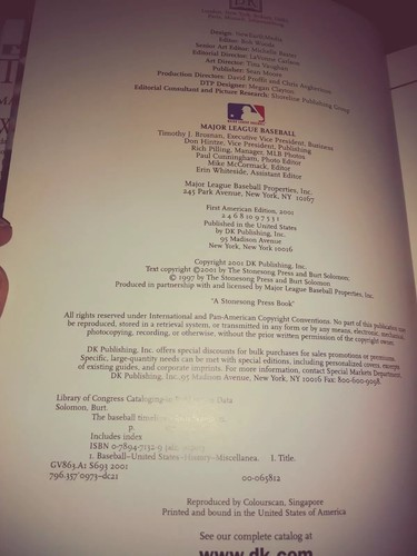 MLB THE BASEBALL TIMELINE BOOK NEW 2001