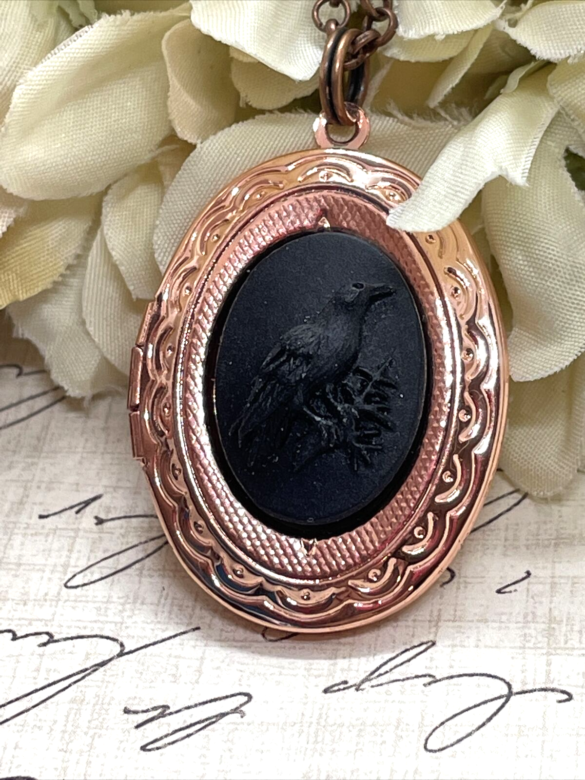 Rose SALE NEW Raven Black Crow Locket Necklace Pendant Gothic Wedding bird new