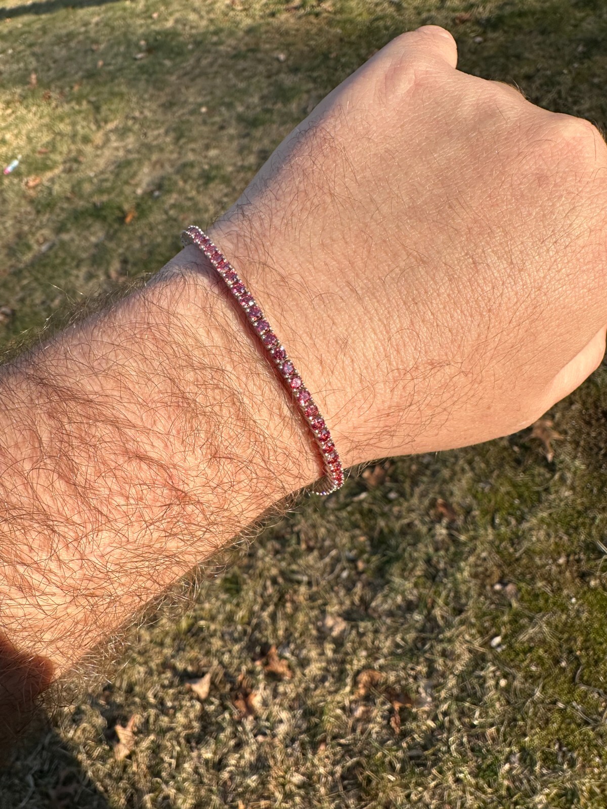 Pre-owned Silver Real Iced Pink Moissanite 3mm Tennis Bracelet 925  Pass Diamond Tester